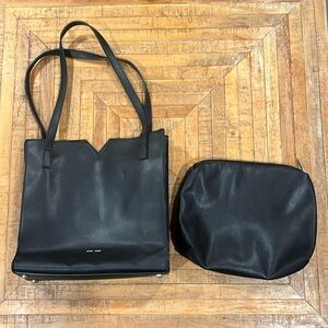 Pixie Mood Black pebbled tote bag with matching pouch